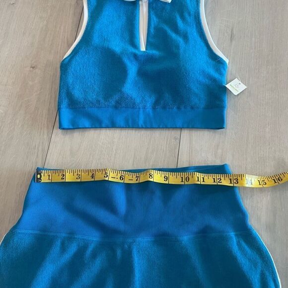 AERIE OFFLINE  Blue & White Hole-In-One Terry Polo Cropped Shirt and bottom top - Picture 3 of 9